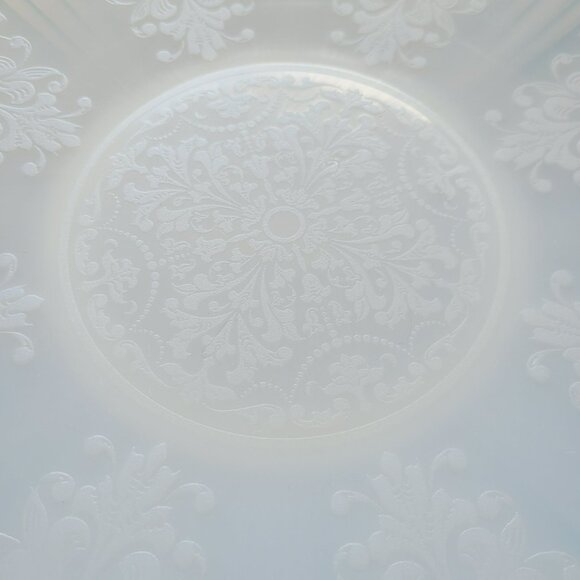 MacBeth-Evans White Opalescent Depression Glass Chop Plate c.1930-36, Embossed - Picture 9 of 10